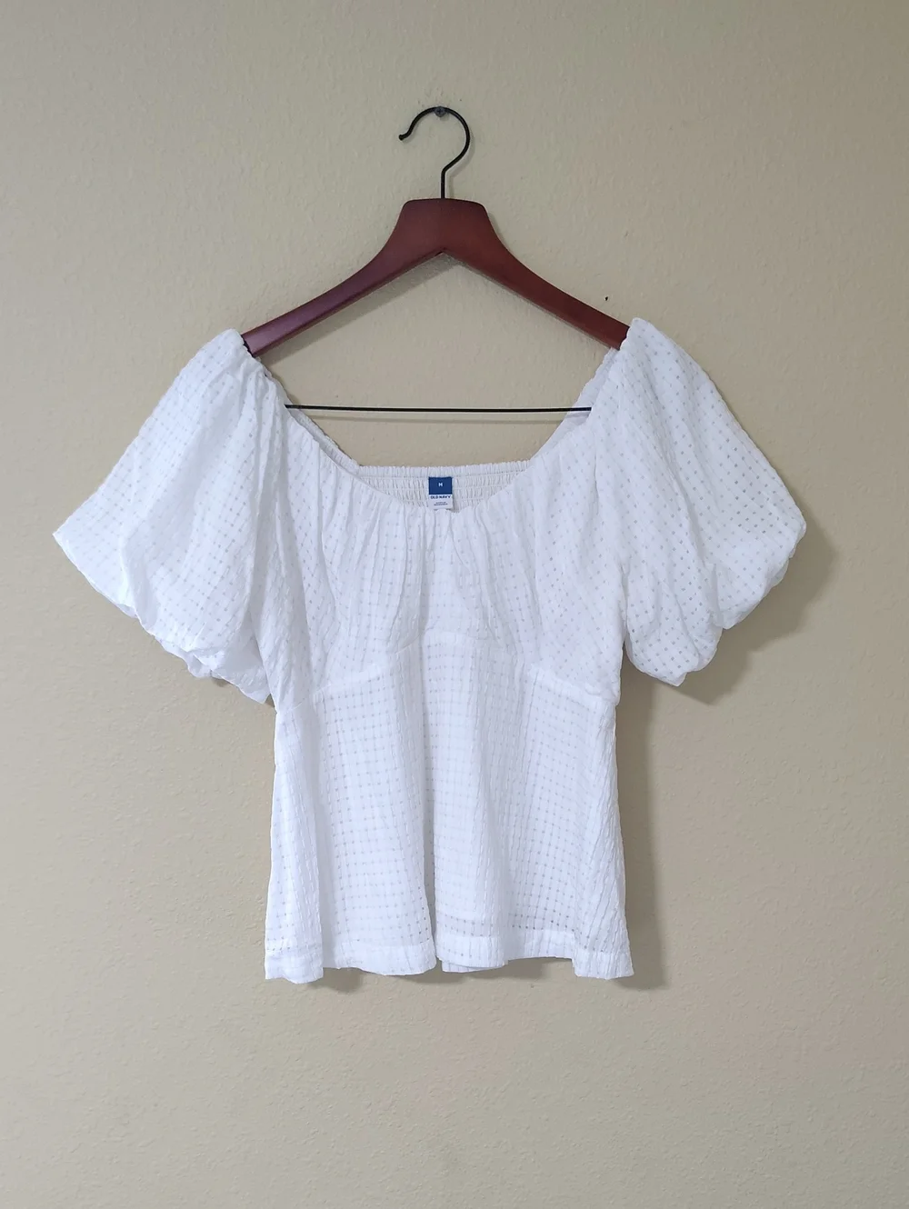 Old Navy Trapeze Puff Sleeves Babydoll V Neck Top Size M Calla Lilly Beachy Boho
